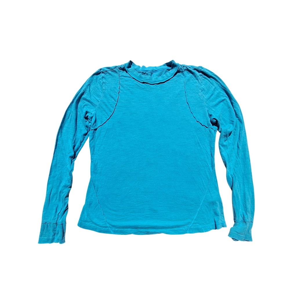 Pilcro Anthropologie Turquoise Blue Slub Knit‎ Exposed Seam Top L